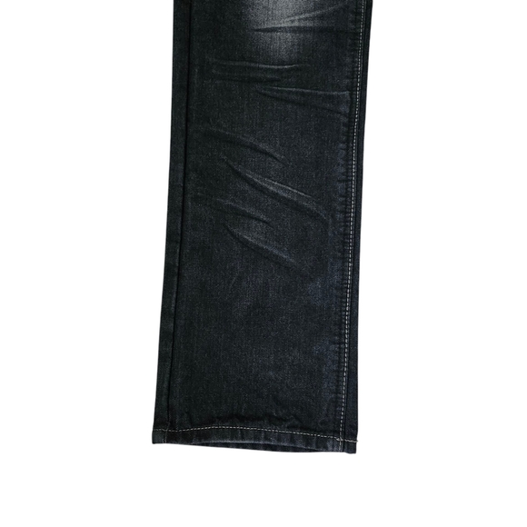 Men's Blue Black Wash Distressed Denim Jeans (No Tags, Never Worn) - Picture 8 of 10